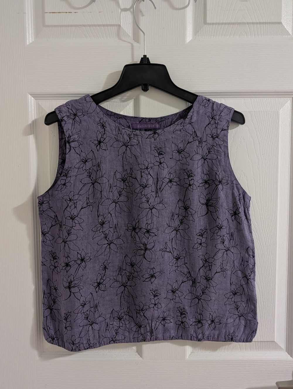 Cut Loose 100% Linen Floral Tank Top Purple Lagenlook Boho Minimalist XS